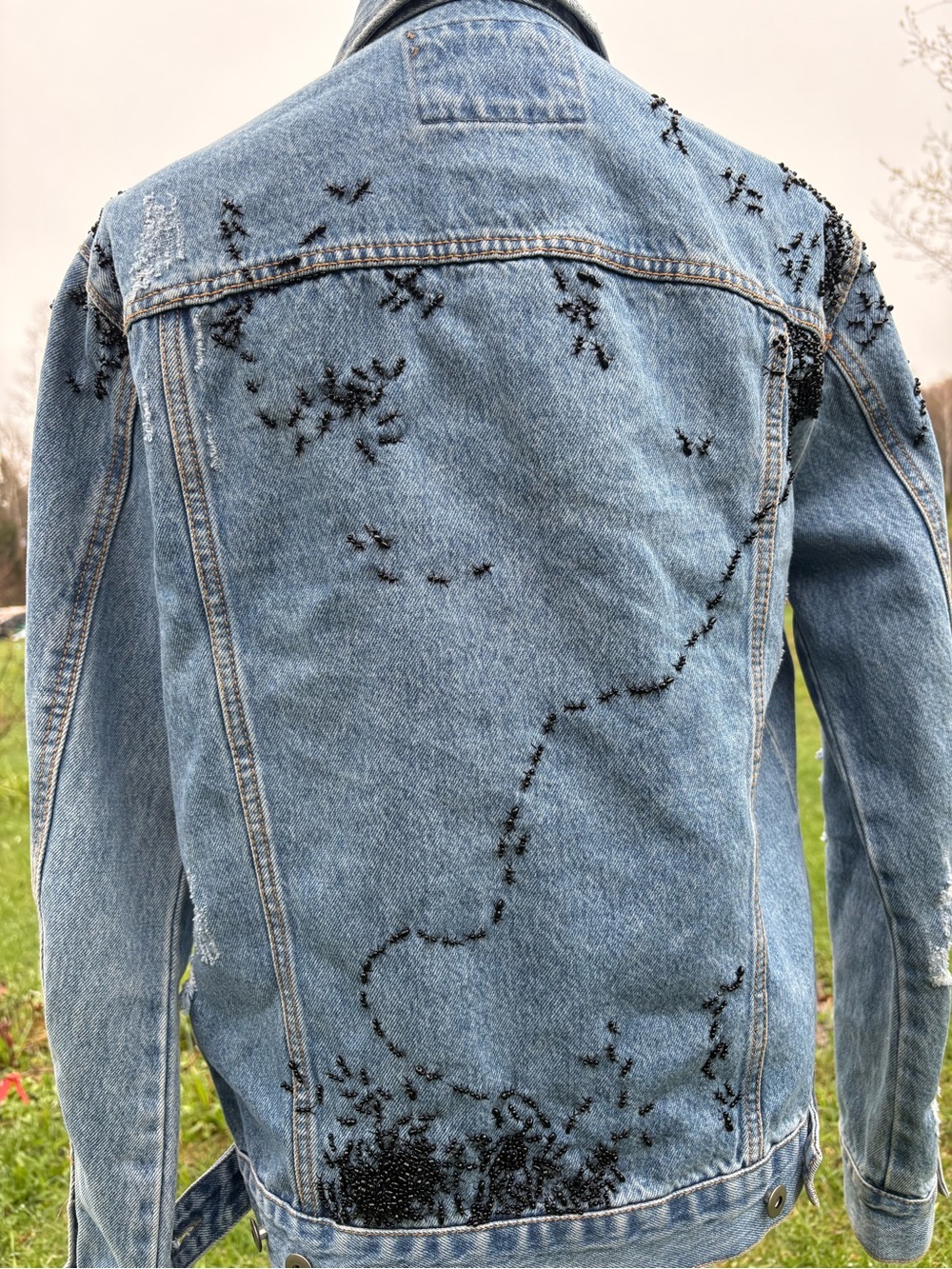 Black beads ANTS Light Blue Women's Jeans Jacket - Picture 4 of 13